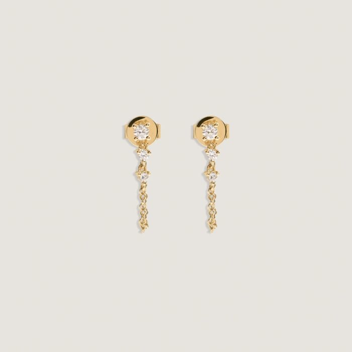 Three Stone Chain Earrings Diamond